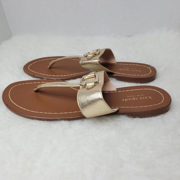 Kate Spade Cece Slide Gold Leather Thong Sandals Shoes Size 7.5 - Picture 3 of 9